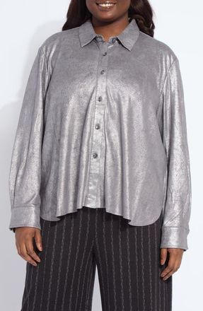 Lyss&eacute; Connie Foil Faux Suede Shacket in Distress Metallic Silver at Nordstrom, Size 2 X