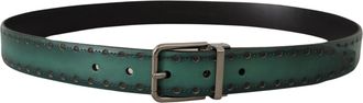 Dolce & Gabbana Mens Green Giotto Leather Silver Metal Buckle Belt