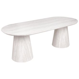 Beliani Mesa De Comedor De Mdf Estilo Escandinavo Forma Ovalada Patas Cil&iacute;ndricas Anchas 220 X 95 Cm Efecto Travertino Luman