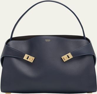 Ferragamo Hug Medium Soft Bicolor Leather Shoulder Bag