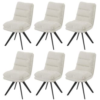 Hhg Lote De 6 Sillas De Comedor Hhg-481, Silla De Cocina, Giratoria Auto Posici&oacute;n Tela/textil Boucl&eacute; Mvg, Blanco Crema