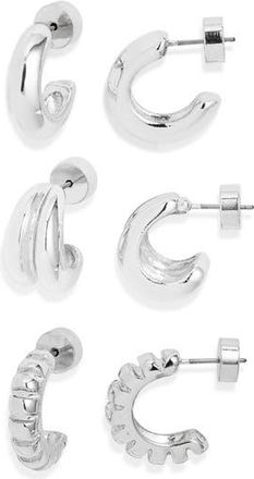 Nordstrom Set of 3 Textured Hoop Earrings in Silver at Nordstrom Rack