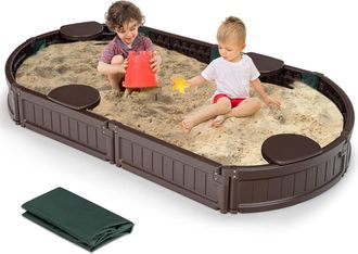Costway Costway - Arenero El&iacute;ptico 183 Cm Con Cobertura Impermeable, Cobertura Inferior Y Asientos Incorporados, Para 4 Ni&ntilde;os