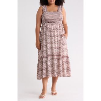 Max Studio Smocked Bodice Cotton Blend Sundress in Cream/Bronze at Nordstrom Rack, Size 2 X