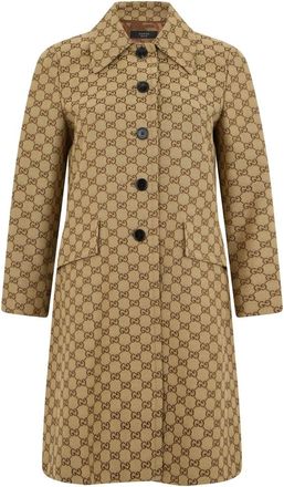 Gucci Jassen, Dames, Beige, S, Katoen, GG Katoenen Canvas Jas