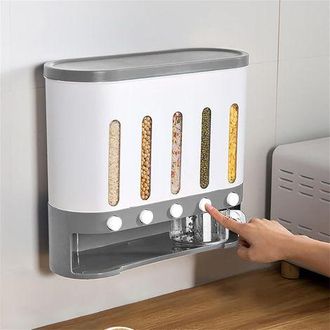 OEM Dispensador De Cereales De Pared - Caja De Almacenamiento Para Cereales Secos - Cubo Con Taza (blanco Gris)