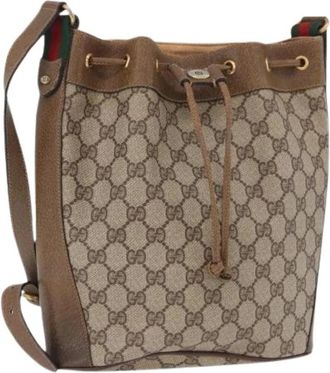 Gucci Pre-owned Vintage GG Canvas Bucket Bag - Dames - Vintage Tas - Beige - ONE Size - Leer - Vintage
