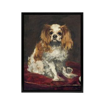 Artery8 A King Charles Spaniel Dog Manet Vintage Black Framed Canvas Wall Art in Brown | Size: W24 x H32