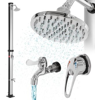 ML Design Ml-design - Ducha Solar De Jard&iacute;n Negro/plata 20l 210cm Agua Caliente Hasta 60&deg;c Sin Electricidad Conexi&oacute;n Para Manguera Moderno Elegante Cabezal Duch