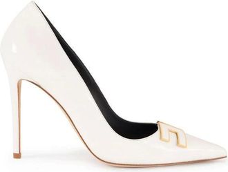 Elisabetta Franchi Schoenen, Dames, Wit, 37 EU, Leer, Leren D&eacute;collet&eacute; met Logo Detail