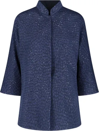 Giorgio Armani Navy Single-Breasted Sequin Mandarin Jacket