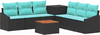 vidaXL Juego De Sof&aacute; 8 Uds. Negro Y Azul Rat&aacute;n Sint&eacute;tico Y Acero Vidaxl