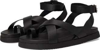 Steve Madden Womens Steve Madden Mira Strappy Black Leather Toe Loop Sandals GAL1360