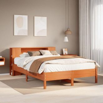 vidaXL Cama Con Estanter&iacute;a Sin Colch&oacute;n Madera Maciza Marr&oacute;n 140x200 Cm Vidaxl