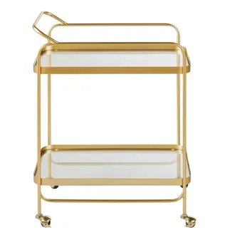 Maisons du monde Mesa auxiliar con ruedas de metal dorado y vidrio