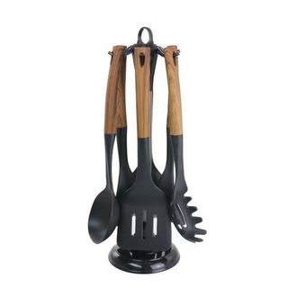 MegaChef Nylon Cooking Utensils with Wood Design, Set of 7 in Black at Nordstrom