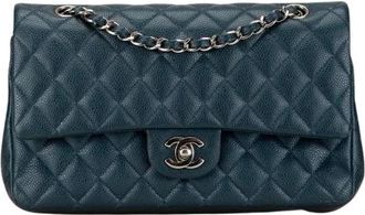 Chanel Pre-owned Medium Classic Caviar Double Flap Shoulder Bag - Dames - Vintage Schoudertas - Blauw - ONE Size - Leer - Vintage