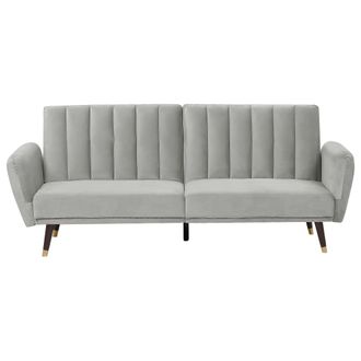 Beliani Beliani - Sof&aacute; Cama 3 Plazas De Terciopelo Gris Claro Convertible Dormitorio Vimmerby