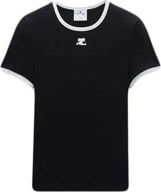 Courr&egrave;ges Signature Contrast T-Shirt - Dames - T-shirts - Zwart - L - Nylon - Tops