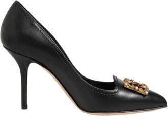 Dolce & Gabbana Black Leather DG Amore Heels Pumps Womens Shoes