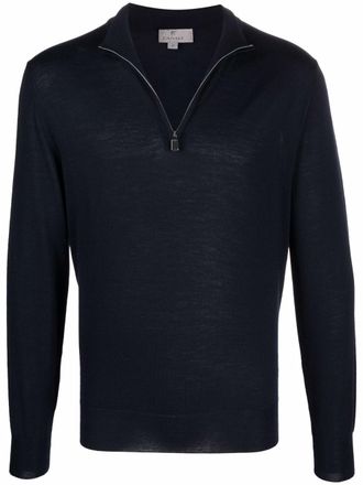 Canali zipped funnel-neck pullover - Blue