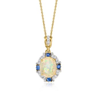 Ross-Simons Opal and. Sapphire Pendant Necklace With. Diamonds in 14k Yellow Gold