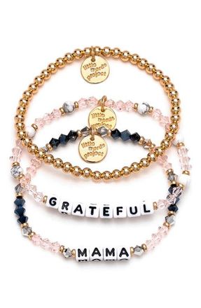 Little Words Project Grateful & Mama Set of 3 Beaded Bracelets in Blush/Black at Nordstrom, Size Small
