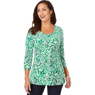 Jessica London Stretch Cotton Scoop Neck Tee in Green Feather at Nordstrom, Size 16