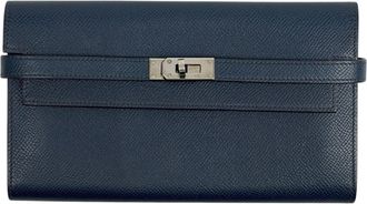 Herm&egrave;s Kelly Blue Epsom Leather Long Wallet (Bi-Fold) (Pre-Owned)