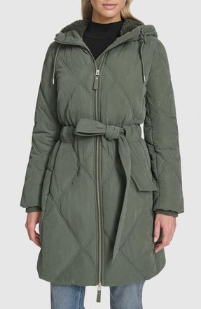 Andrew Marc Hollis Belted Faux Fur Lined Parka in Thyme at Nordstrom Rack, Size X-Small