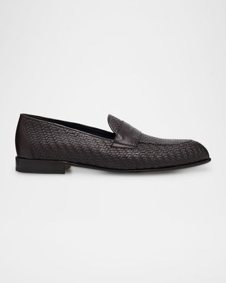 Brioni Men & apos;s Woven Napa Leather Penny Loafers