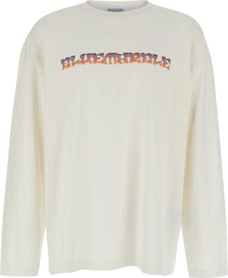 Bluemarble Trippy Leaves Print Longsleeve T-shirt - Heren - Longsleeves - Wit - M - Katoen - Tops