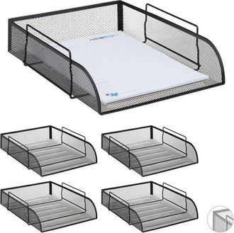 Relaxdays 5 X Bandejas Para Documentos A4, Metal, Negro O Plateado, 6.50 X 25.5 X 33 Cm, Color Negro