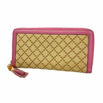 Gucci Beige Pink Canvas Long Wallet (Bi-Fold) (Pre-Owned)