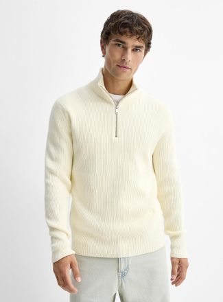 Lindbergh Mens Zip-neck ribbed sweater