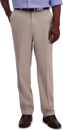 Haggar Mens Premium No Iron Khaki Classic Fit Expandable Waist Flat Front Pant Reg. and Big & Tall Sizes, Sand, 36W x 29L