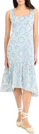 Maggy London Floral Embroidery High-Low Midi Dress in Blue/Cream at Nordstrom, Size 14