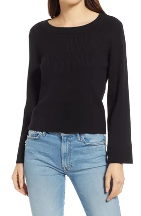 Splendid Rumi Eco Sweater Womens Black Ribbed Long Sleeve Pullover FROG445