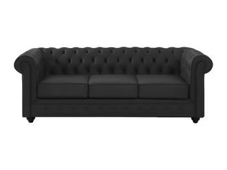 VENTE-UNIQUE.COM Sof&aacute; fijo piel 3 plazas negro 205x88cm