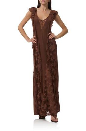 AFRM Trista Ruffle Dress in Cappuccino at Nordstrom Rack, Size X-Large