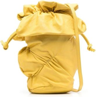 Yohji Yamamoto leather gathered-detail bucket bag - women - Calf Leather - OS - Yellow