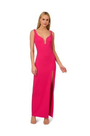 Adrianna Papell Womens Knit Crepe Long Dress - Red - Size 12 UK