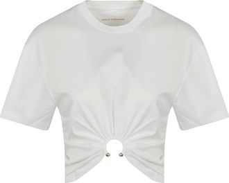 Paco Rabanne T-Shirts, female, Beige, Size: M Beige Gathered Cotton T-Shirt