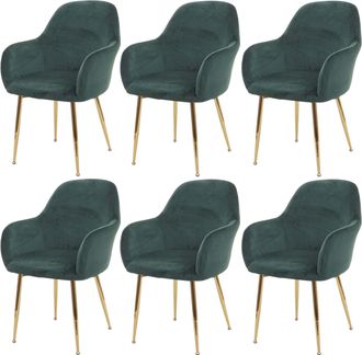 Hhg Hhg - Nunca Usado] Juego De 6 Sillas De Comedor 240, Silla De Cocina, Dise&ntilde;o Retro, Verde Terciopelo, Patas Doradas
