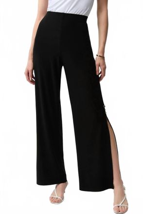 Joseph Ribkoff Pull On Side Slit Wide Leg Pants In Black