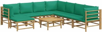 vidaXL Set De Muebles De Jard&iacute;n 9 Piezas Bamb&uacute; Con Cojines Verde Vidaxl