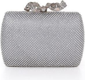 Badgley Mischka Cassia Crystal Minaudiere w. Bow Clasp in Silver at Nordstrom, Size Small