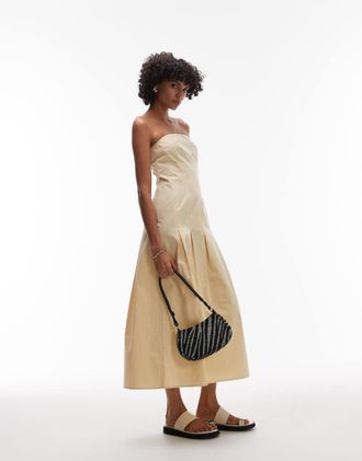Topshop Vestito a fascia color latticello con cuciture-Verde