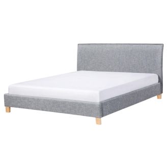 Beliani Marco De Cama Tapizado En Tela Gris Con Patas De Madera 160 X 200 Cm Listones Cabecero Minimalista Estilo Escandinavo Sennez