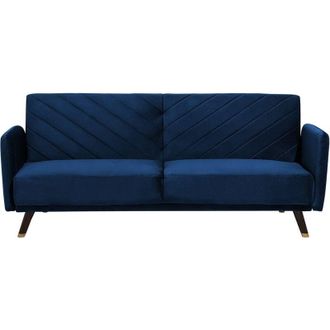 Beliani Sofá cama 3 plazas de terciopelo azul marino madera oscura reclinable Senja